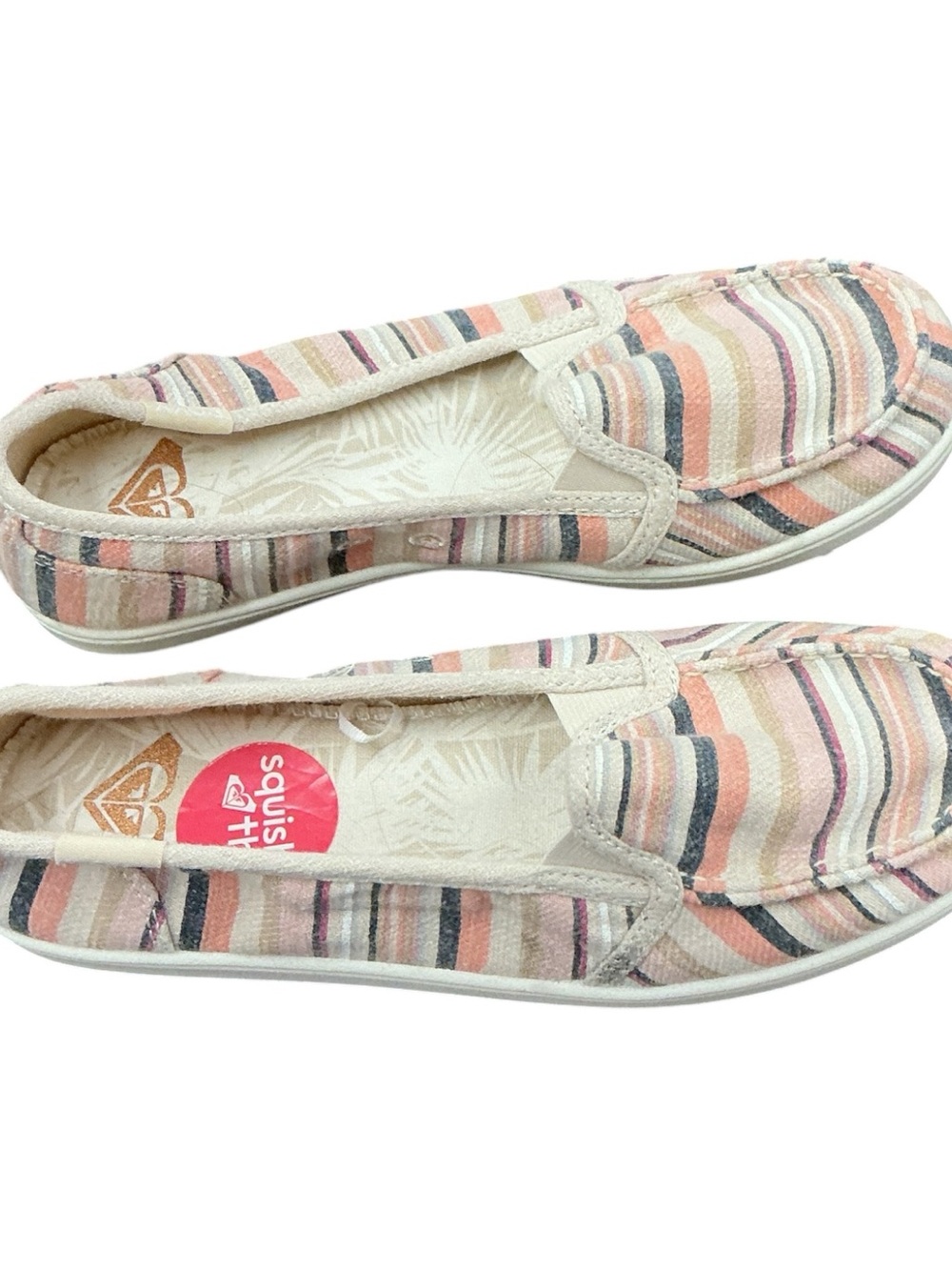 Roxy Pastel Striped Slip-On Flats in Pink, Blue & Cream